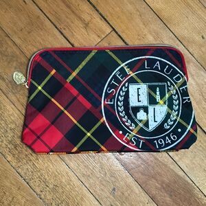 Estée Lauder Plaid Red Green and Yellow Tartan Print Cosmetic Makeup Bag